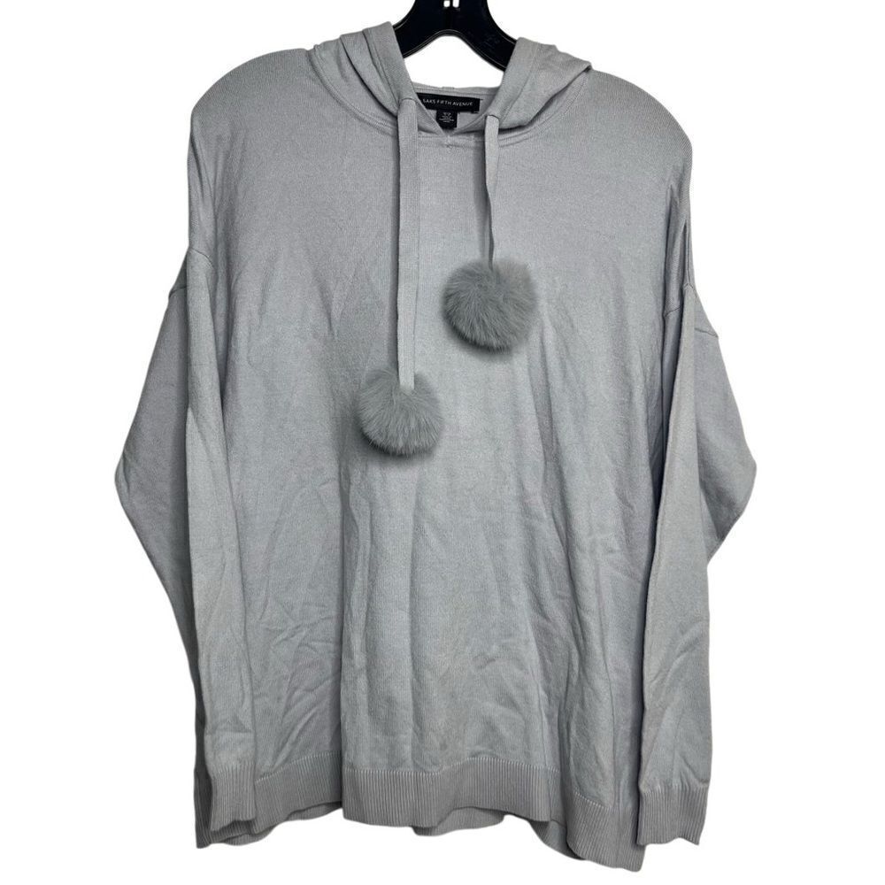 Saks Fifth Avenue Puff Ball Hoodie Light Blue Size Small